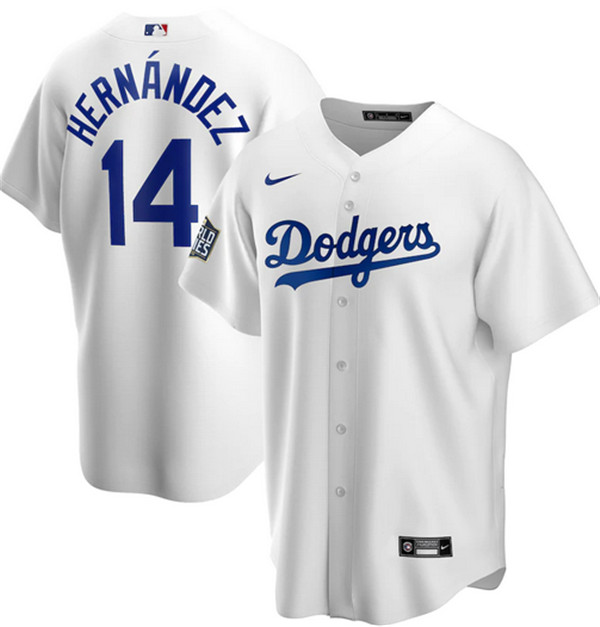 Men's Los Angeles Dodgers #14 Kik?? Hern??ndez White 2020 World Series Bound stitched MLB Jersey